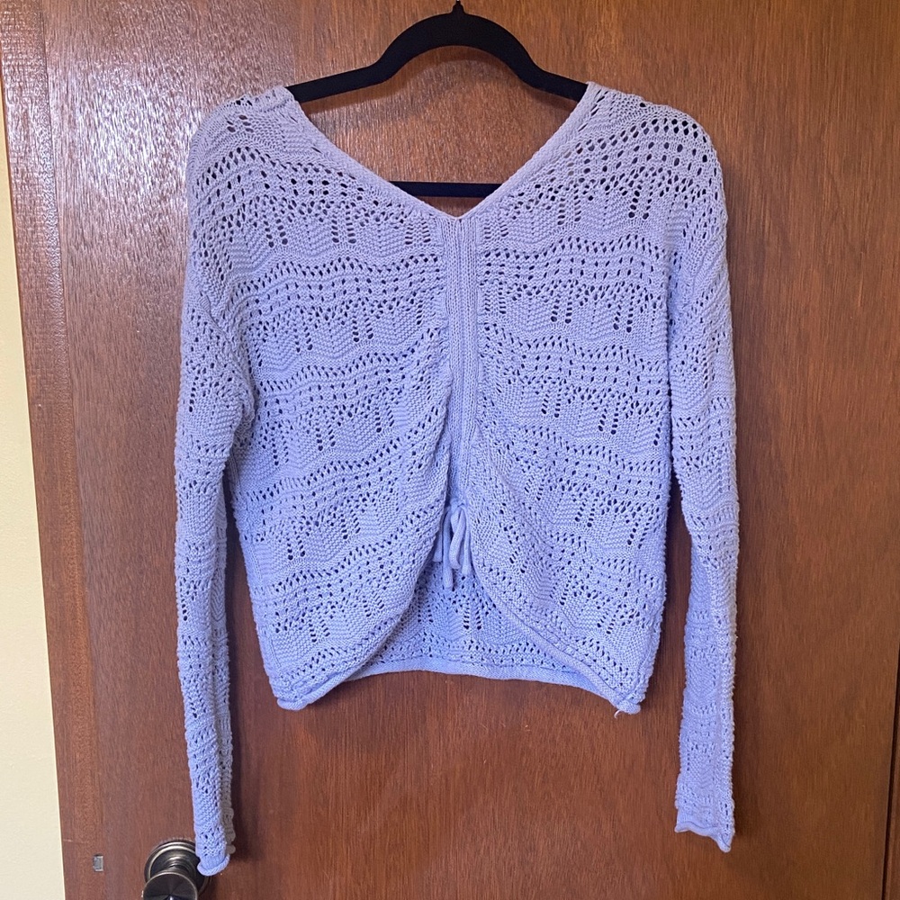 Jessica Simpson Open-Knit V-Neck Sweater with Drawstring
